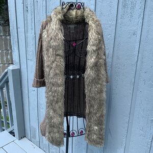 KENAR Brown Faux Fur Open Cardigan (Size M)